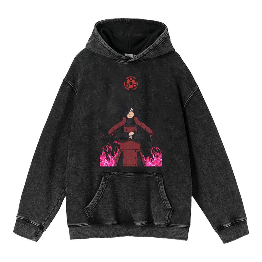Cotone Pesante Lavato Retrò, Maglione Retrò Streetwear Anime con Cappuccio 440G