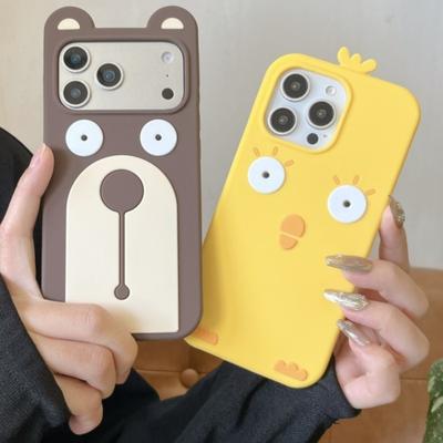 Urocze Silikonowe Etui na Telefon z Misiem i Kurczakiem 3D Zabawny Kreskówkowy Odporny na Wstrząsy Pokrowiec dla iPhone 17 Pro Max Etui 17 16 15 14 13 Pro Max Plus