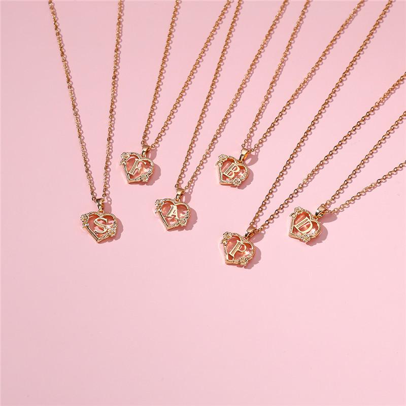 Cute Female A-Z Letter Pendant Necklace Yellow Gold Color Wedding Jewelry Gift For Women