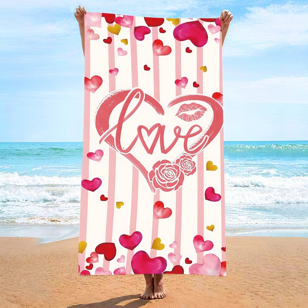Romantic Red Love Heart Print Polyester Beach Towel Quick Dry Sandproof Bath Towels Summer Swimming Pool Vacation Blanket Mat