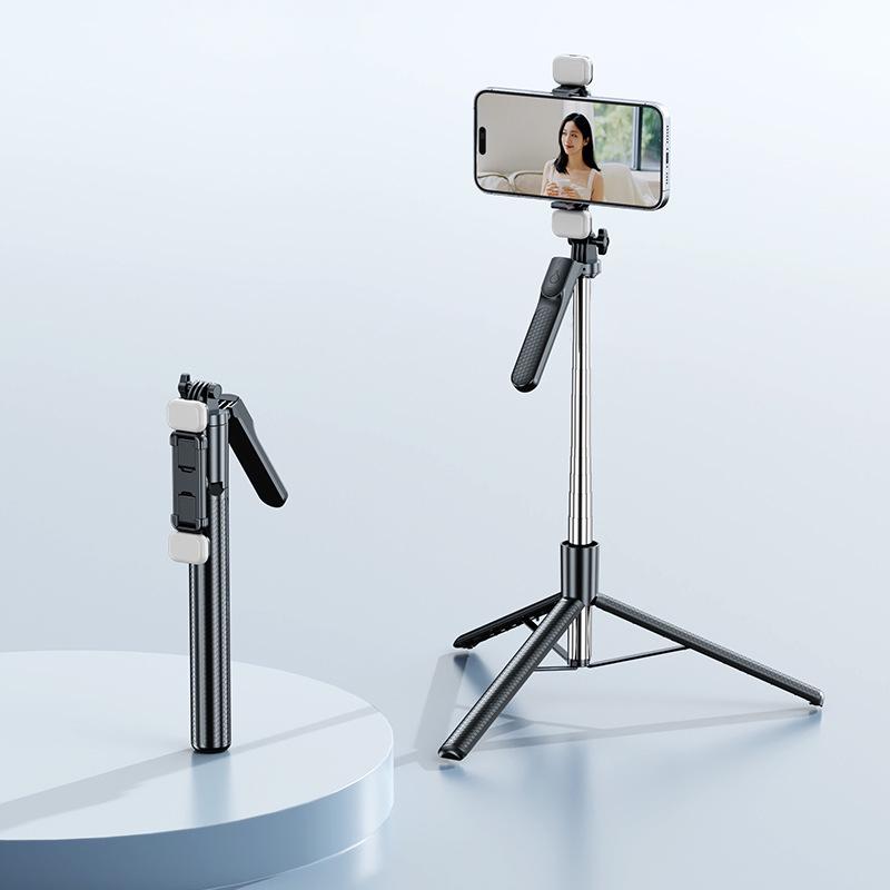 1.7m Anti-Shake Selfie Stick with Bluetooth Remote, Stabilizer, Telescopic Frame, Fill Light, and Mobile Holder for Live Streaming.