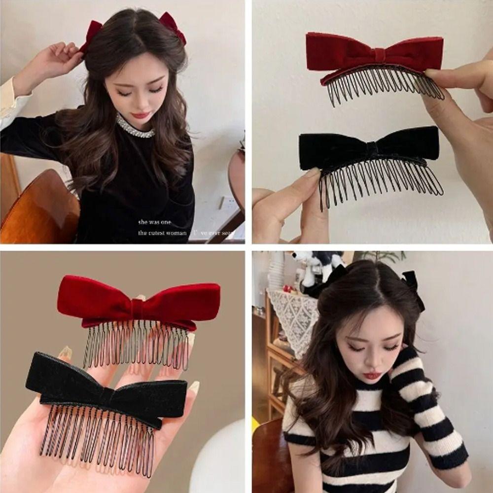 

Bang Comb Sweet Hair Pin Styling Tools Broken Hairpin Retro Bowknot Hair Clip black&silver-velvet