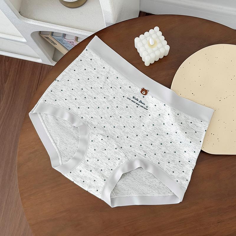 Women's Summer Fashion New Cartoon Bear 10A Antibacterial Mid Waist Briefs