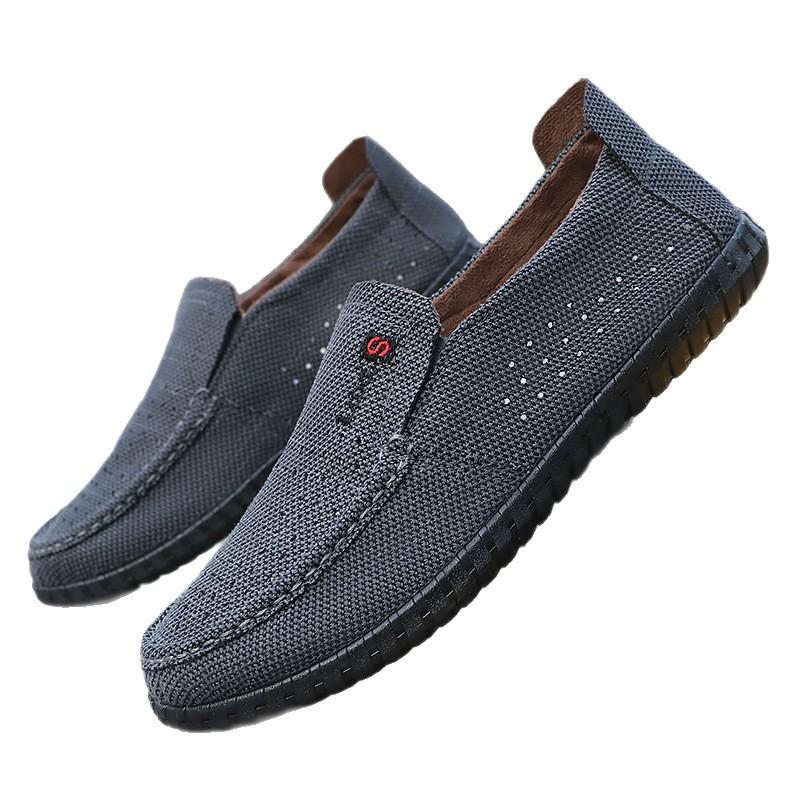 Men's Summer Breathable Canvas Slip-On Shoes - Comfortable Mesh Design, Non-Stuffy, Non-Pinching, Ideal for Driving and Work.