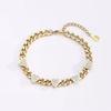 Stainless Steel Heart Shape Zircon Cuban Link Bracelet Women 18K Gold Plated Titanium Luxury Fashion Jewelry