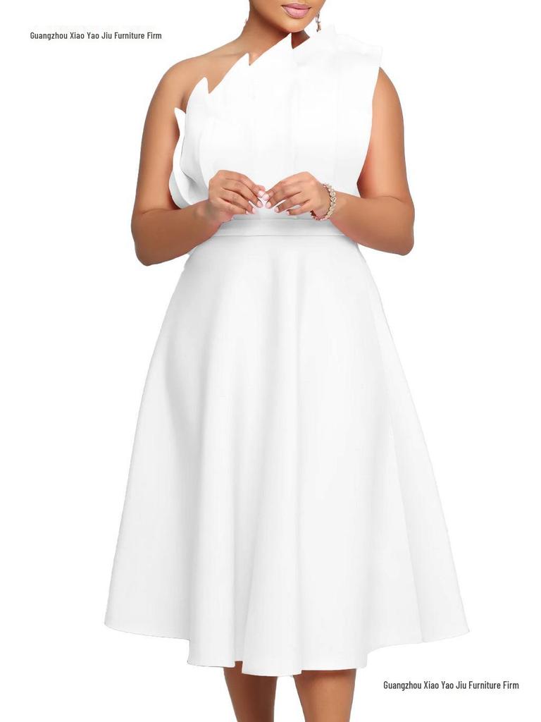 Plus Size Women's One-Shoulder Ruffle High-Waisted Evening Gown Dress