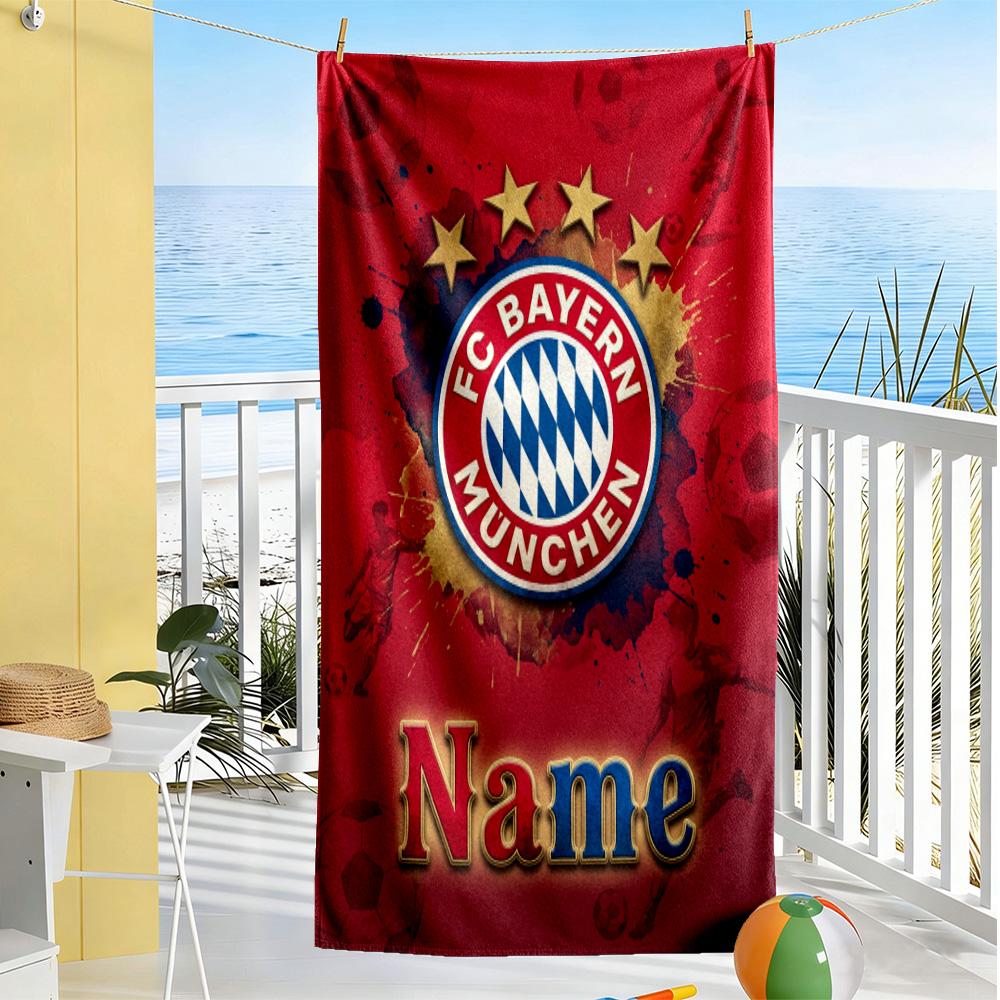 Bayern Munich Fan Artwork Customize Your Name Beach Towel Quick-Dry Soft Microfiber