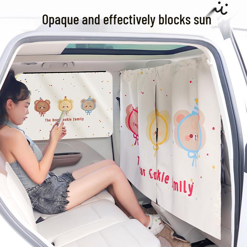 Car Partition Curtain: Front & Rear Blackout Sun Shade for Baby, Heat Insulation, Privacy, Anti-Peep, Cartoon Design