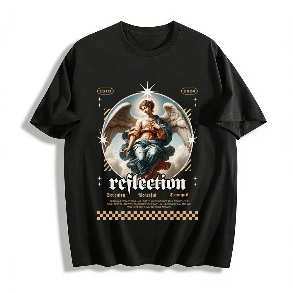 Vintage Angel Reflection Faith Print Tshirt Unisex Artistic Top Pure cotton T-shirt XXS