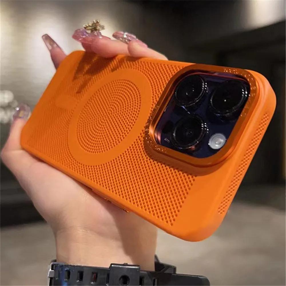 Ultra tenký magnetický kryt s mřížkou pro odvod tepla pro iPhone 15 13 12 14 11 Pro Max Matný tvrdý ocelový Magsafing Nárazuvzdorný kryt
