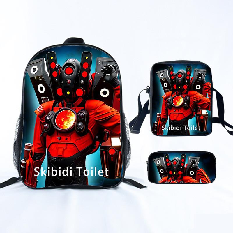 

Cartoon Skibidi Toilet Print Student Backpack With Storage Pouch For Kids Toilet Man 01