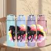 1PC Colorful Running Horse Art 750ml Color Plastic Sports Water Bottle Leakproof Flip Straw Lid Suitable for Sports Office Home Use