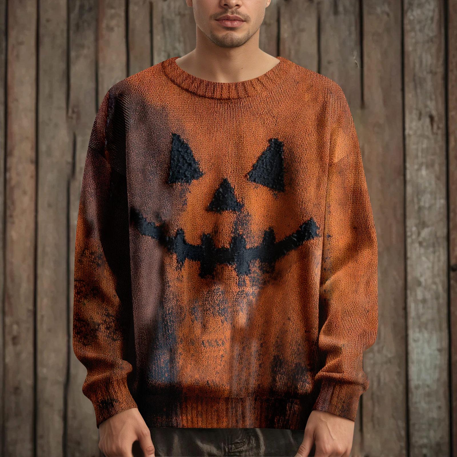 

Мужской пуловер с длинным рукавом, повседневный вязаный свитер оверсайз с принтом на Хэллоуин L