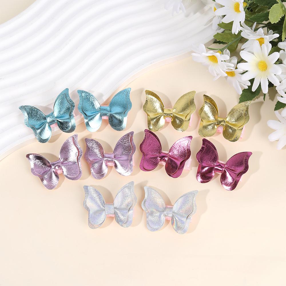 10Pcs Butterfly Hair Clips Trendy Glossy PU Leather Hairpins Kawaii Cute Shiny Barrette For Baby Girls Kids Headwear Accesories