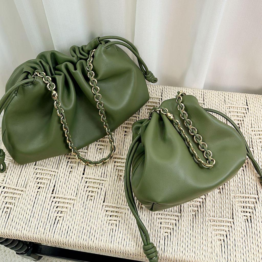 New Model Women's Genuine Leather Cloud Bag: Top Grain Cowhide Drawstring Purse & Crossbody Clutch