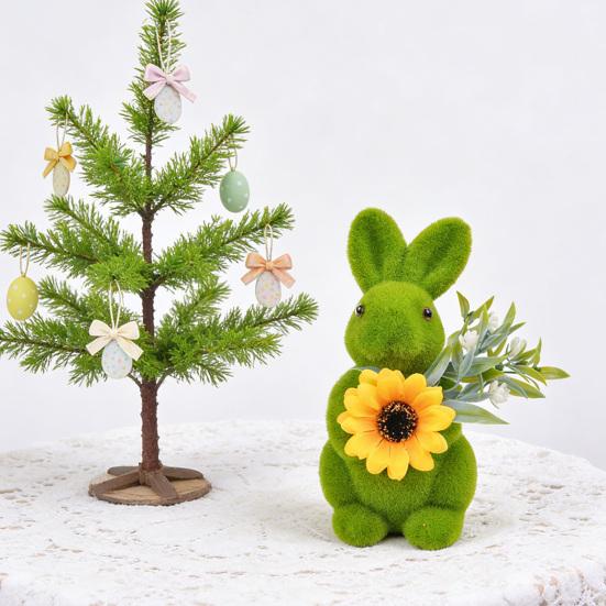 Bunny Ornament Easter Decoration with Artificial Moss Resin Core Waterproof UV-Resistant Outdoor Spring Centerpiece Decor
