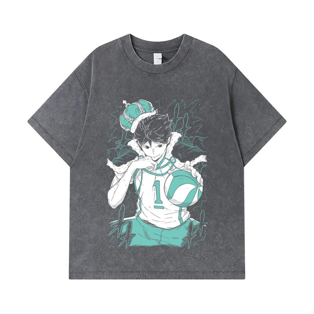 275 GSM Washed T-shirts 100% Cotton Haikyu V3 Oikawa Print Unisex Heavy Cotton T Shirt