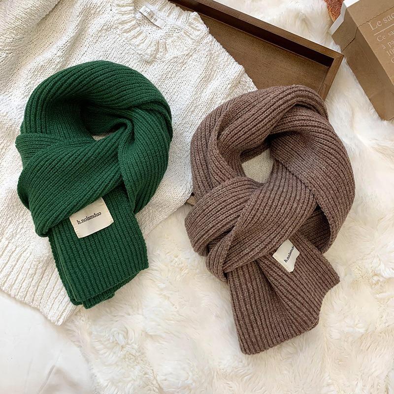 Scarf women's new winter versatile solid color soft waxy knitted wool short scarf warm scarf