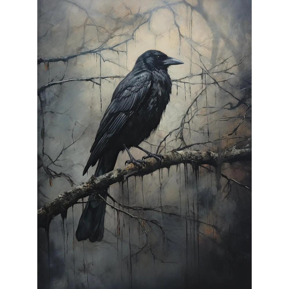Terror Dark Blackbirds Oil Posters Classic Crow Halloween Prints Gothic Canvas Painting Wall Art Pictures Home Living Room Decor