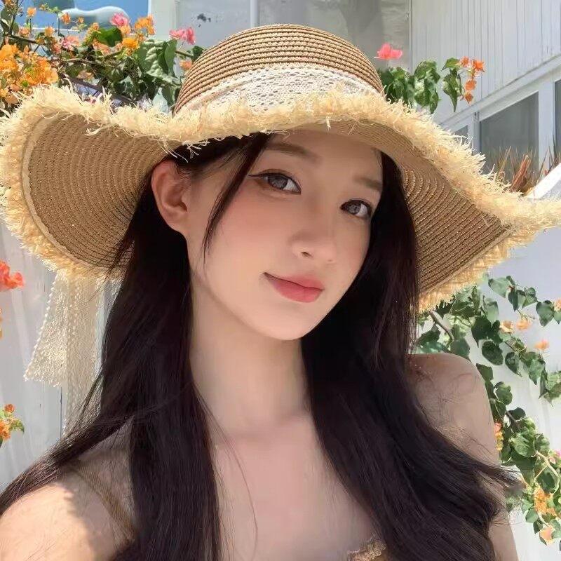 Lace Big-brimmed Straw Hat Bow Hat Women's New Summer Sunscreen Straw Hat Seaside Vacation Sun Hat