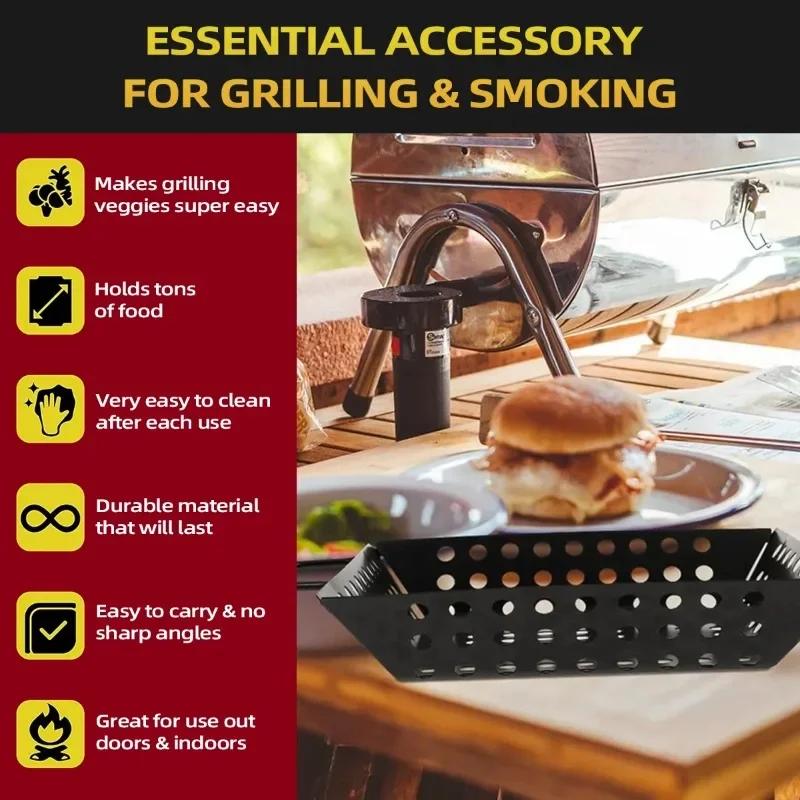 1pc New Grill Basket,Non-stick Vegetable Grilling Basket Cooking Basket,BBQ Grill Tools for Cooking Fishes,Kebabs Kitchenware