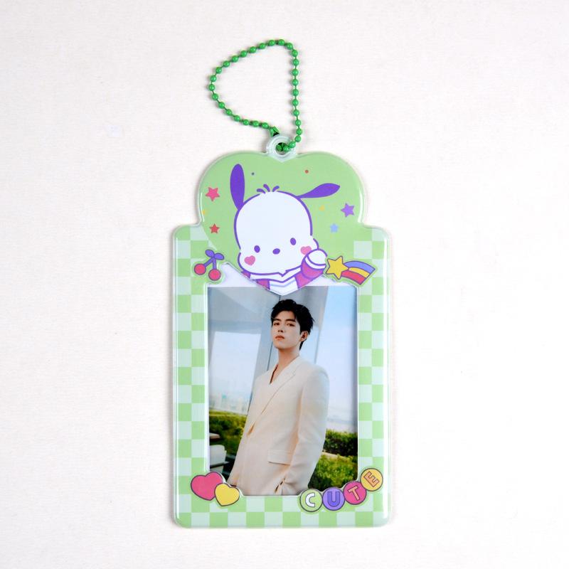 Sanrios Gudetama Keychain with Photo Card Holder Anime Keroppi Tuxedosam Photocard Holder Key Ring Accessory for Bag Backpack