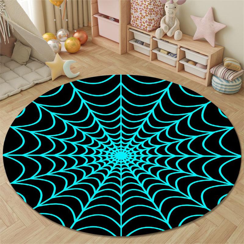 Playful Round Cat Multicolor Accent Rug, Non-Slip Floor Mat for Bedroom
