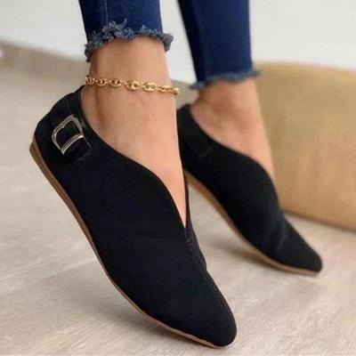 Women Loafers Retro Pointed Toe Suede Flat Shoes  Summer Slip On Casual Shoes Metal Buckle Elegant Female Footwear For Lady