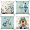 Blue Christmas Print Pillow Cover Linen Home Living Room Decoration Sofa Cushion Cover Pillow