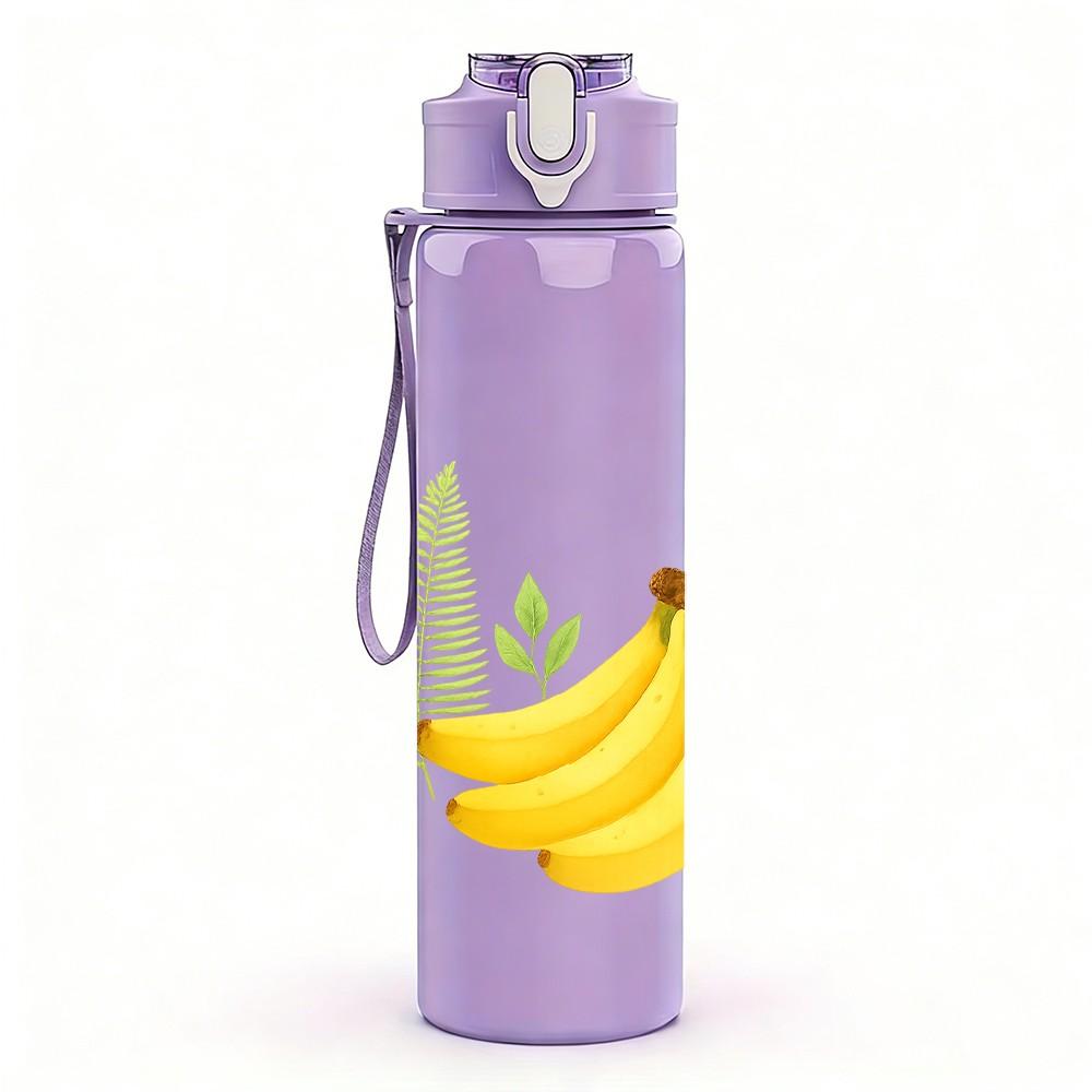 1PC Pineapple Banana Tropical Fruit Print 750ml Color Plastic Sports Water Bottle Leakproof Flip Straw Lid Suitable for Sports Office Home Use