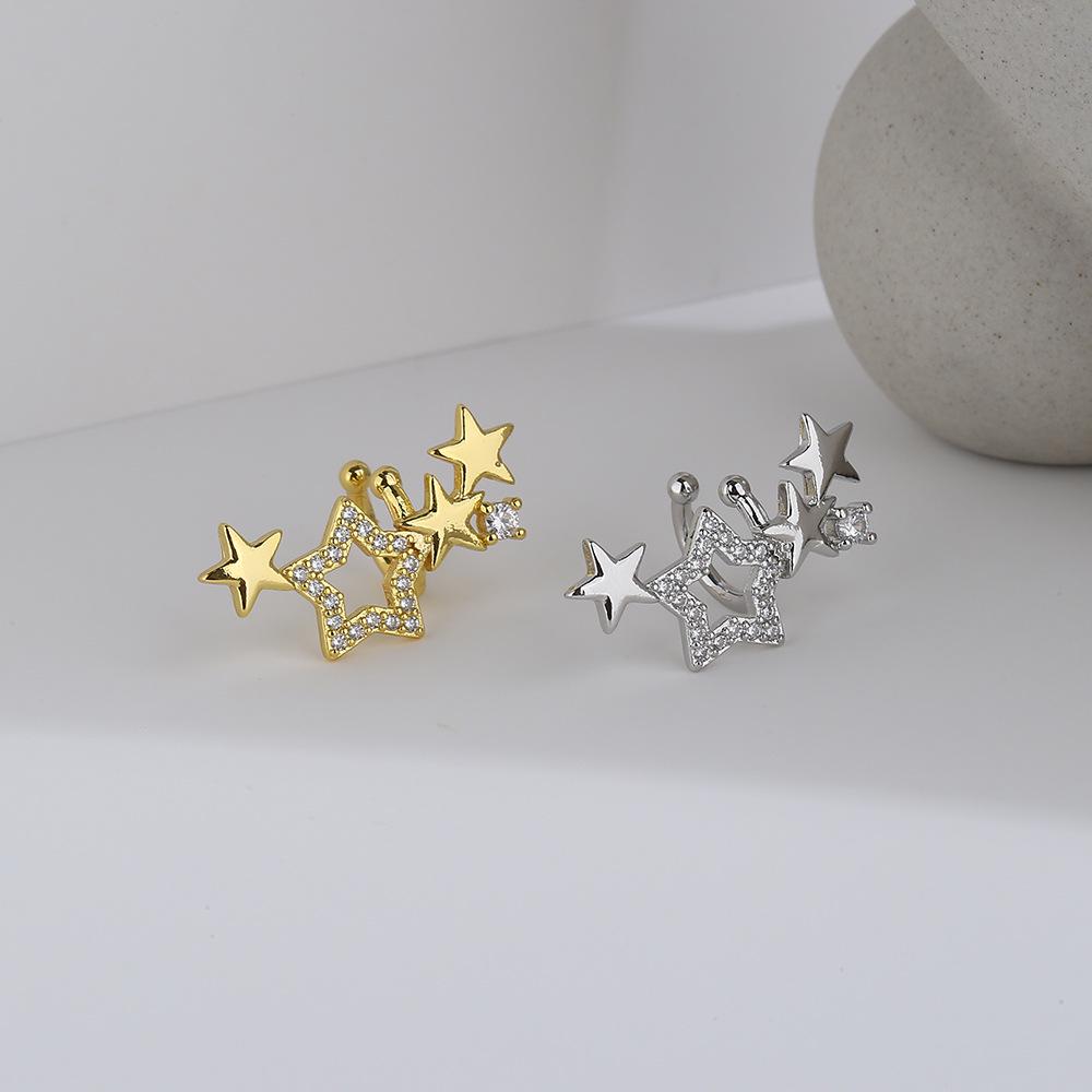 Gu Mao Ning Exquisite Starry Sky Zirconia Ear Cuff: High-End Hollow Star Design, No Piercing Needed.