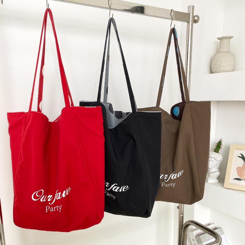 Bright Color Polka Dot Double-sided Back Nylon Women's Shoulder Bags Versatile Ladies Shopping Bag Large Capacity Female Handbag