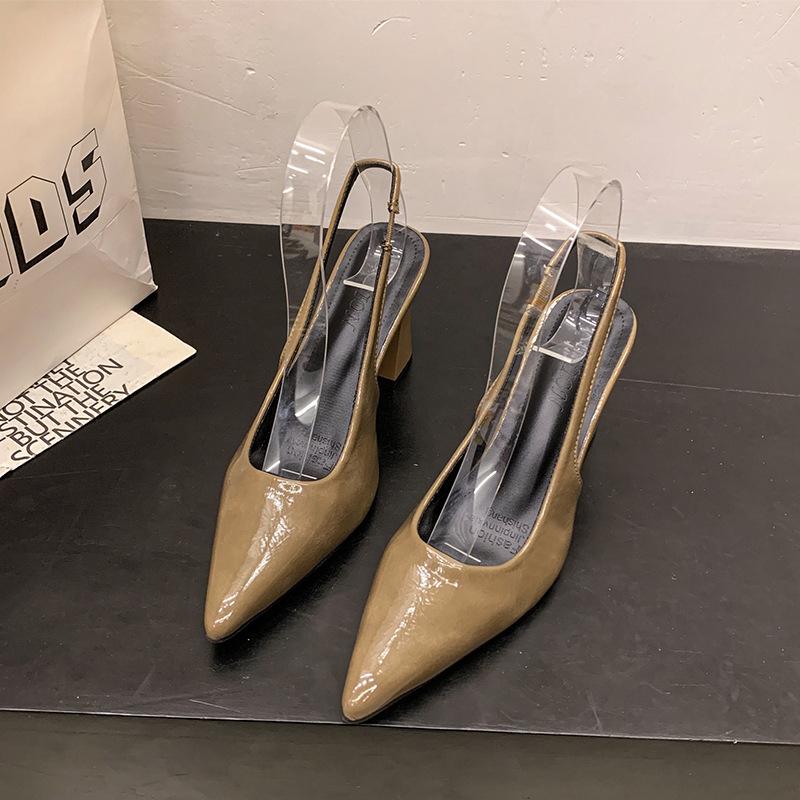 

Нишевые высококлассные сандалии с задником и открытым носком, женские, весна-лето 2025, новые, остроносые, универсальные, на толстом каблуке, с мелким вырезом, на высоком каблуке 40 хаки