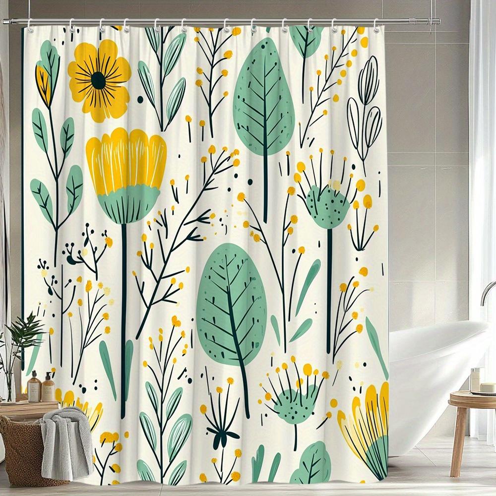 1Pc Floral Plant Pattern Shower Curtain Fresh And Natural Bathroom Decoration Polyester Fabric Contains 12 Hooks