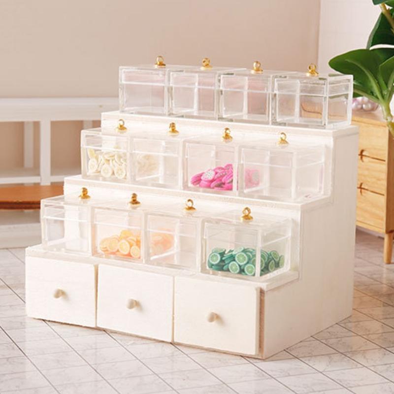 Tiered Display Shelf Wood Tiered Realistic Featured with Functional Drawer for 1/12 Scale Doll House Display Accessories