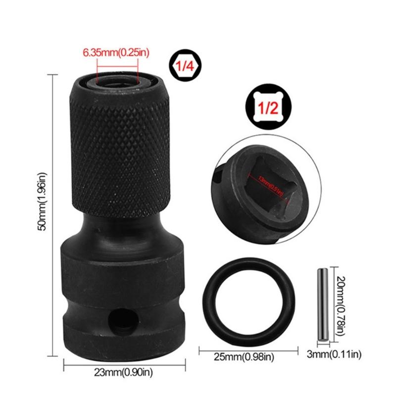 1/2 Inch Square Drives To 1/4 Inch Hex Female Socket Adapter Converters Chuck Adapter for Impact Air Electric Wrench