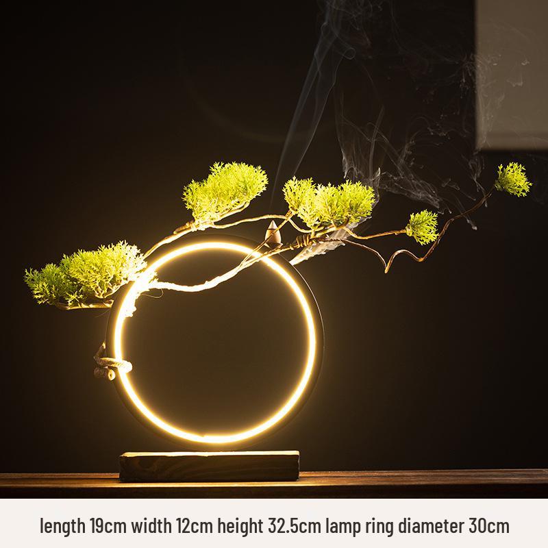 Chinese Zen LED Light Ring Ceramic Ornament for Living Room or Office Display