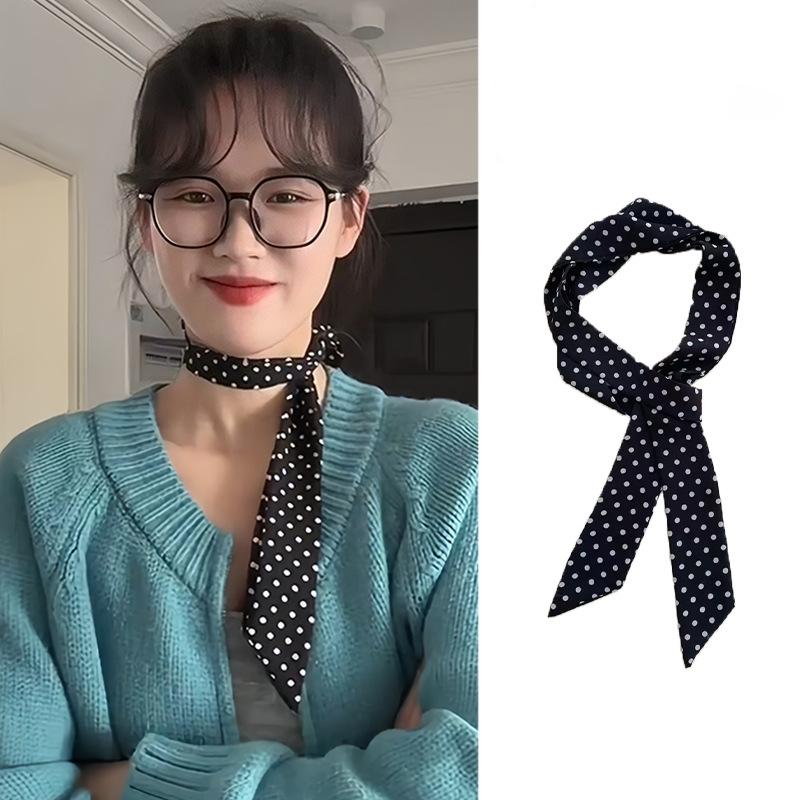 Fashion Polka Dot Silk Scarf Versatile Headwear Hair Band Korean Style Luxury Silk Scarf Belt Package Hanging Decor Accessories