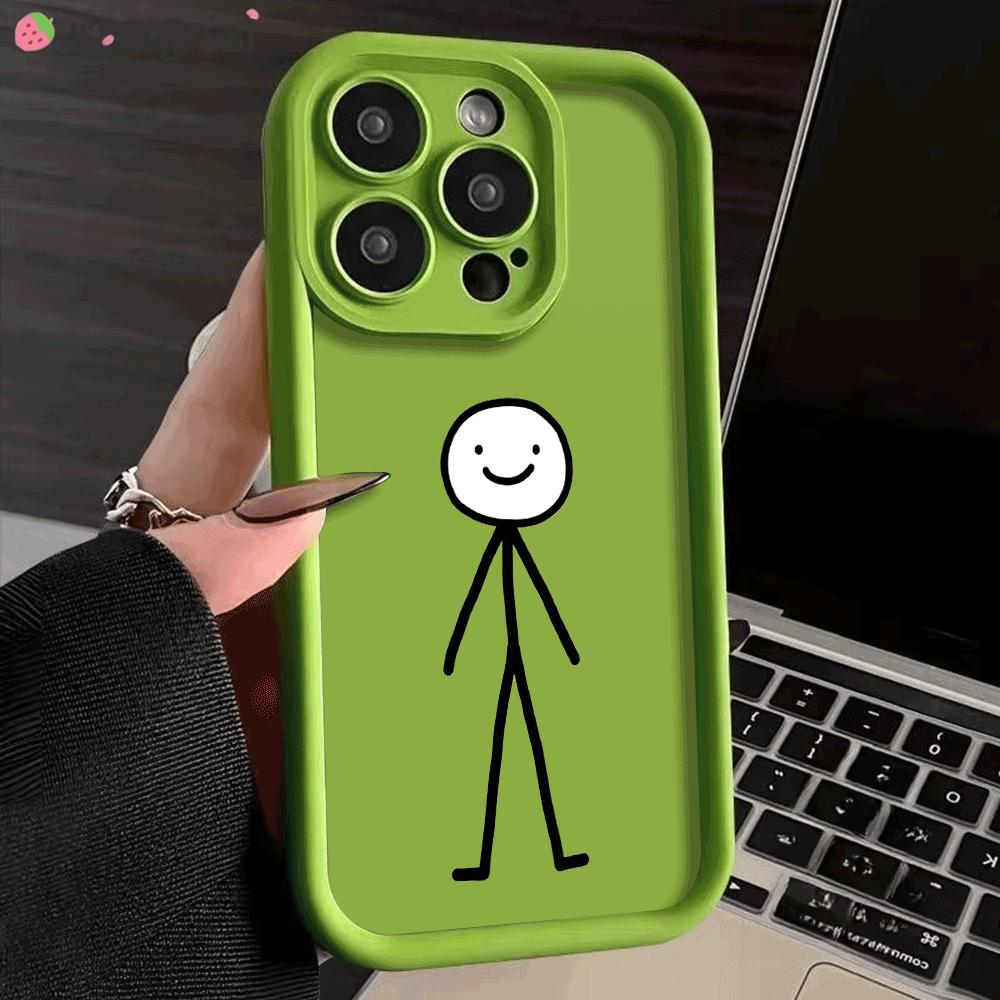 Shockproof Phone Case For iPhone 16 15 14 13 12 11 Pro Max Plus/Mini Lens Protect Scratch proof Soft Cover Lovely Black Line Man