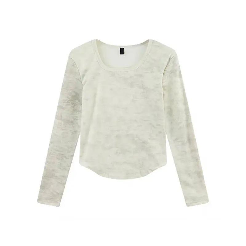 Women's French Square Neck Tie-Dye Thermal Slim-Fit Long Sleeve Top - Autumn/Winter New Arrival