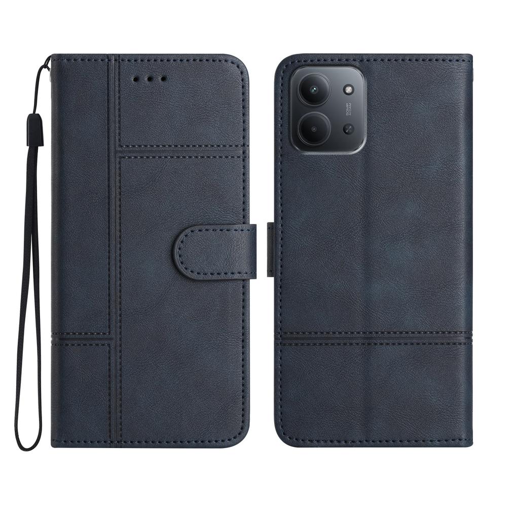 For Xiaomi Redmi 15C 4G (Global) (171mm) Wallet Case Line Imprinted Cowhide Texture PU Leather Phone Cover