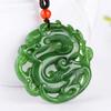 Xinjiang Hotan Grüner Jade Drachen Anhänger, Antiker Stil, Zertifiziertes Ausgehöhltes Jade Design.