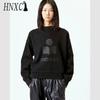 Winter Niche IS Classic Logo Glitter Print Semi-high-neck Women's Cotton Stand-up Collar Sweatshirt