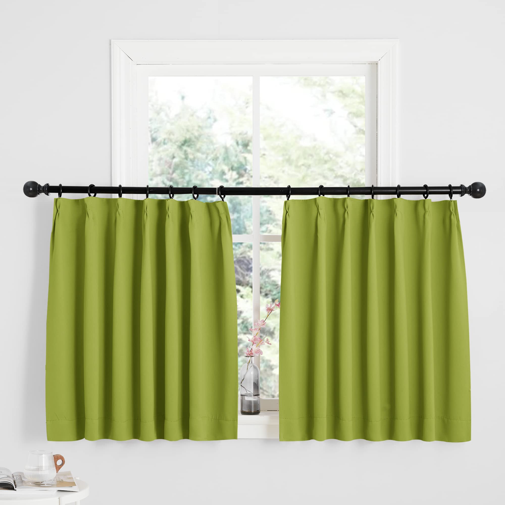 

NICETOWN Cafe Blackout Curtains for Small Thermal Nordic Kids Living 100cm Wide x 60cm Set of Green Curtains, Windows, Soundproof, Thick, Insulation, зелёный