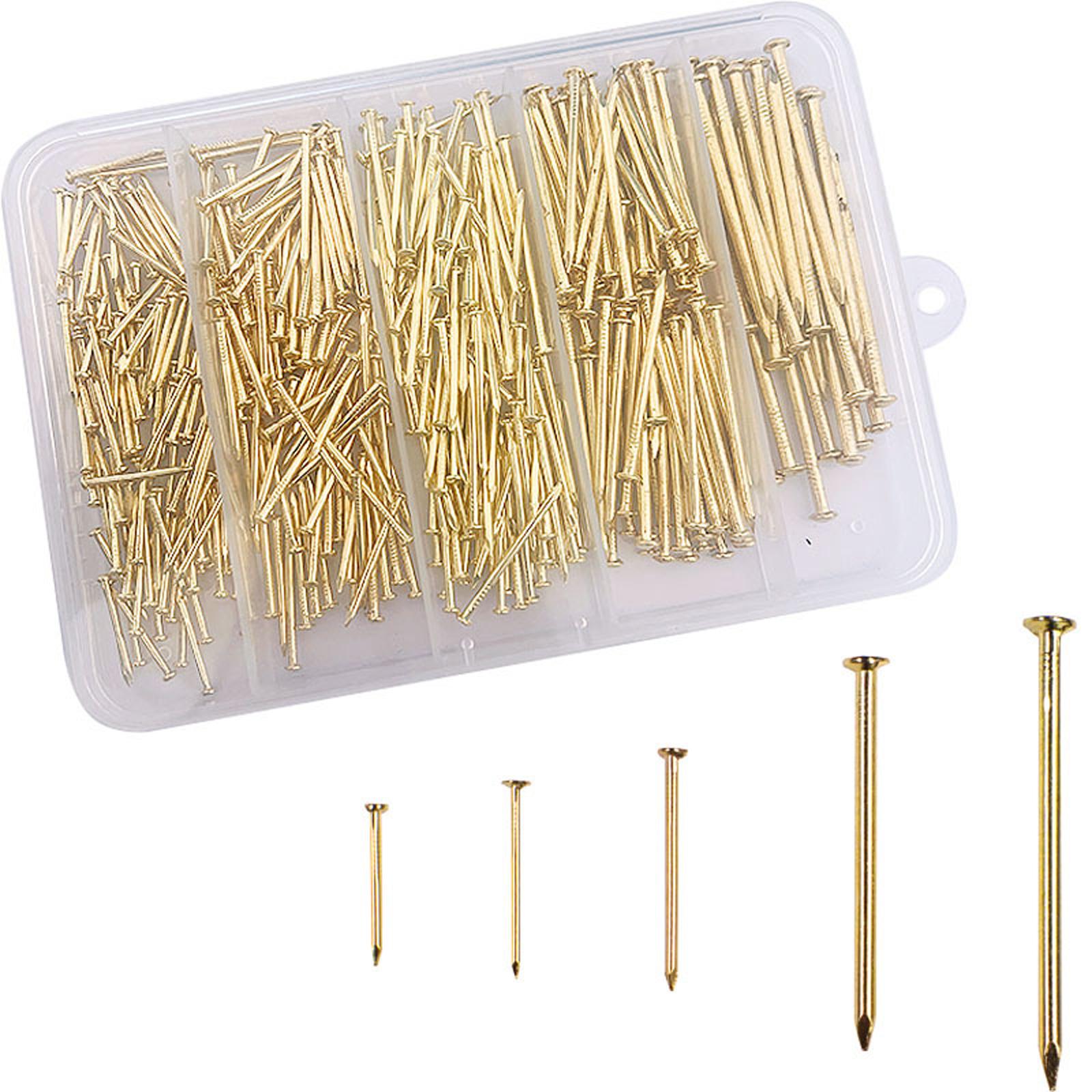 

Гвозди для подвешивания фоторамок, металлические гвозди, 400 коробок по 5 спецификаций, декоративные гвозди для подвешивания деревянных настенных элементов. One Size золотой