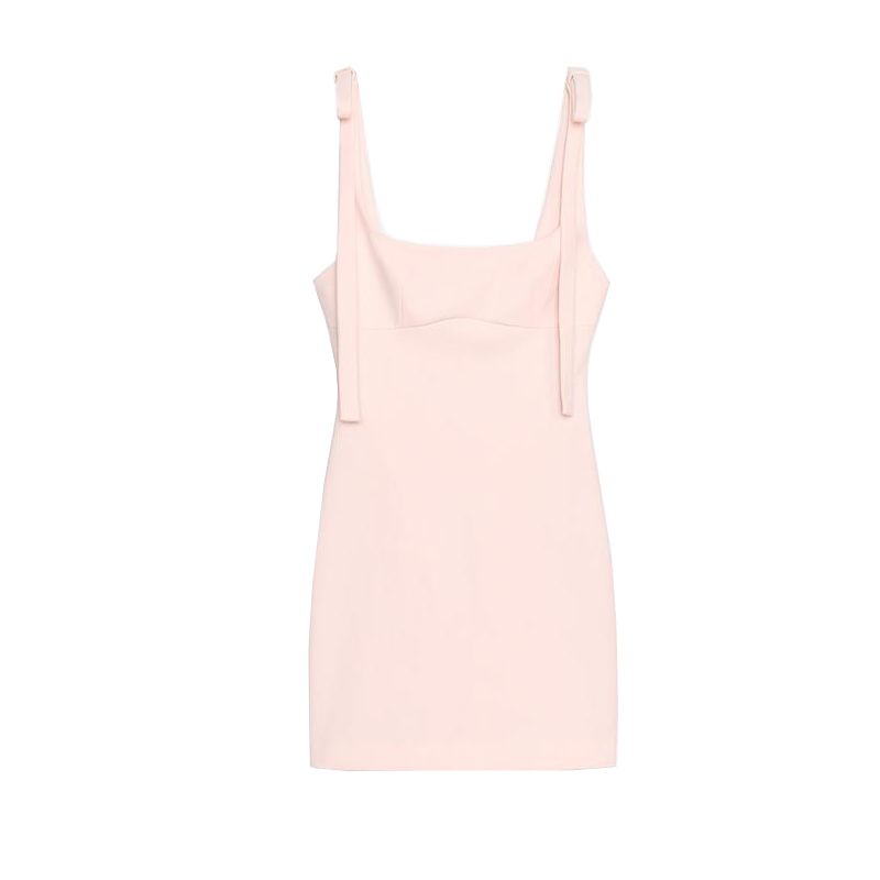 Summer Women's Clothing French Style Patchwork Lined Straight Collar Bowknot Decoration Shoulder Strap Small Plaid Dress 2180305