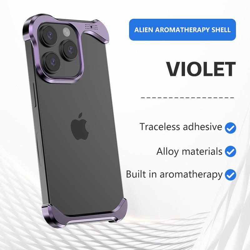 

Irregular Metal Bumper Phone Case For iPhone 16 15 14 13 Pro Max Plus Aluminum Cooling Shockproof Cover For 16ProMax aluminum aluminum&iPhone 14 фіолетовий