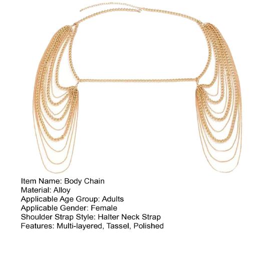 Women Body Chain Multi-layered Tassel Shoulder Chain Date Night Nightclub Party Shoulder Jewelry Celebrity Performance Prop