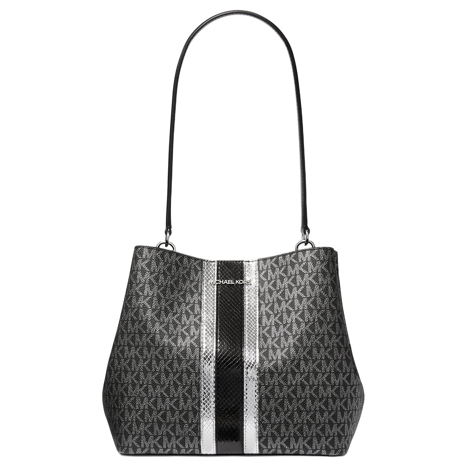 

Michael Kors MK Pratt Logo Print Simple Fashion Coated Canvas Tote Shoulder Bag Medium Women Bags Black Silver 35F4S3FS2V-BLACK Basic Set (Bag+Dust Bag)