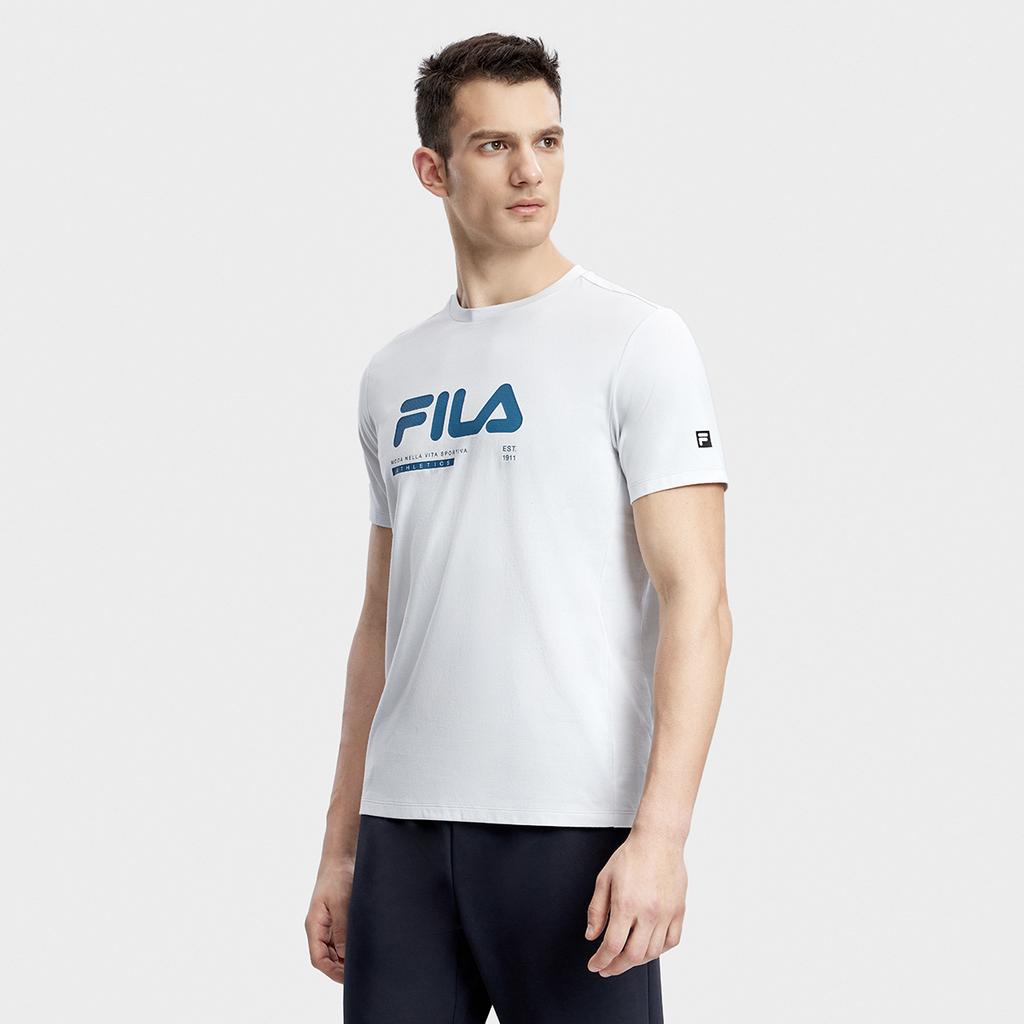 Fila Basic Minimalist Sports Fitness Cool Feeling Round Neck Short Sleeve T-Shirt Men Tops Cool-Stone-White A11M331114F-WT